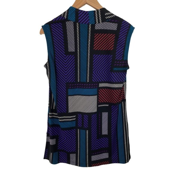Dana Buchman Womens Size Small Multicolor Geometric Print Blouse Sleeveless - Picture 2 of 9